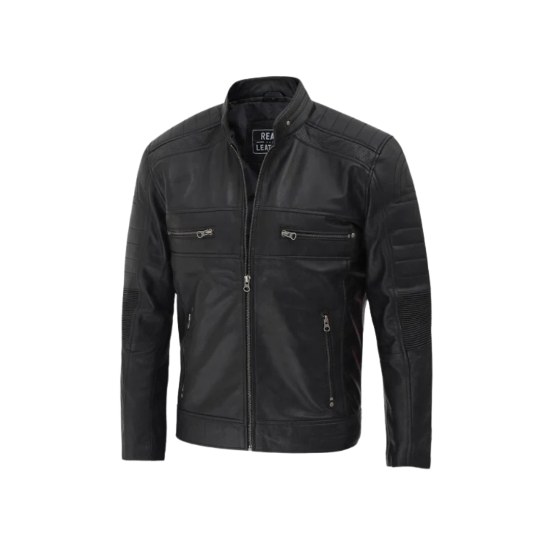 Men's Black Quilted Leather Motorcycle Jacket